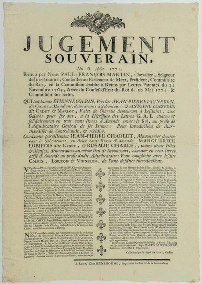 REIMS (Marne). 1771. SALT & TOBACCO COUNTERBAND....