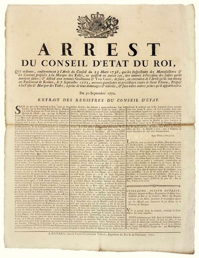 BRITAIN. 1772. CUSTOMS. MARKS CANVASES. RENNES...