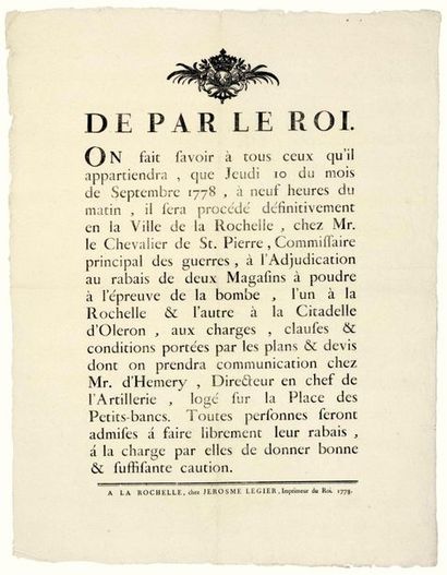 LA ROCHELLE (17). 1778. POWDER MAGAZINES....