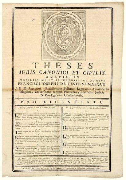 UNIVERSITY OF AVIGNON (84). 1782. Large vignette....