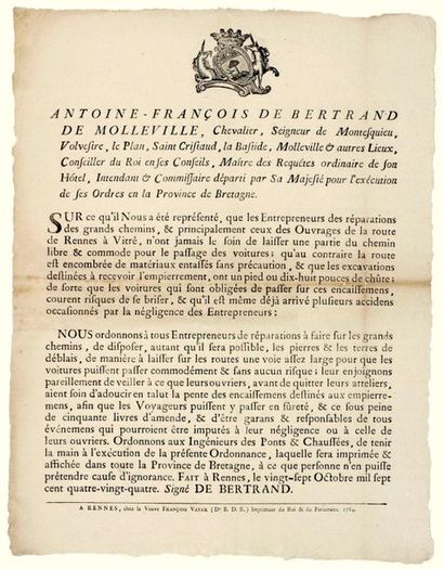 BRITAIN. 1784. Road from RENNES to VITRÉ....
