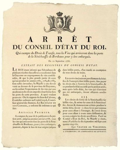 GUYENNE. 1786. CUSTOMS. EXPORT OF WINES....