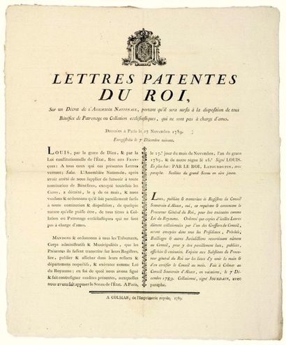 COLMAR (68). 1789. ALSACE. ABOLITION OF THE...