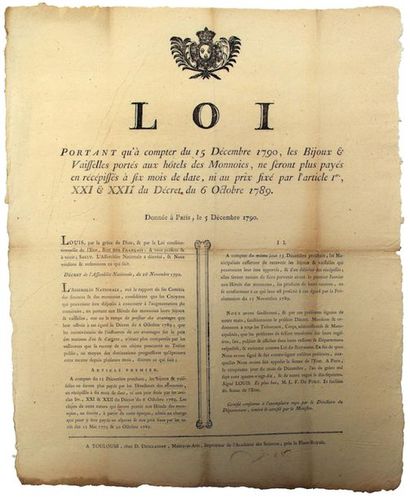 REVOLUTION. 1790. CURRENCY. HÉRAULT. Law...