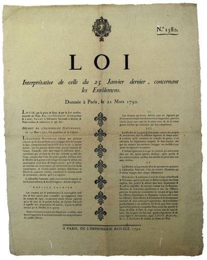 PARIS. 1792. Enlistment in the FRENCH ARMY....