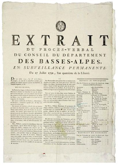 ALPES DE HAUTE PROVENCE. 1792. 