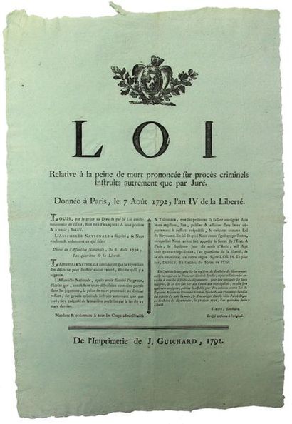 REVOLUTION. 1792. DEATH PENALTY. DIGNE (04)....