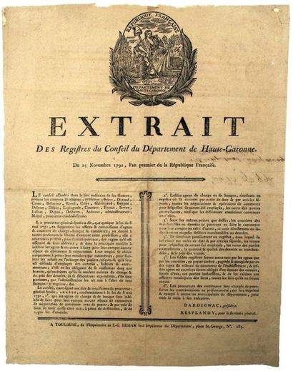 1792. HAUTE-GARONNE. STOCKBROKERS OR BANKERS....
