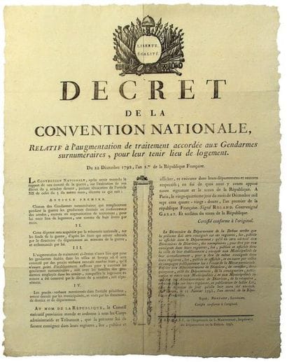 - DROM. 1792. GENDARMERY. Decree of 22 Dec....