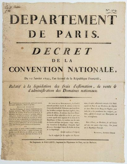 - PARIS DEPARTMENT. 1793. SALE OF NATIONAL...