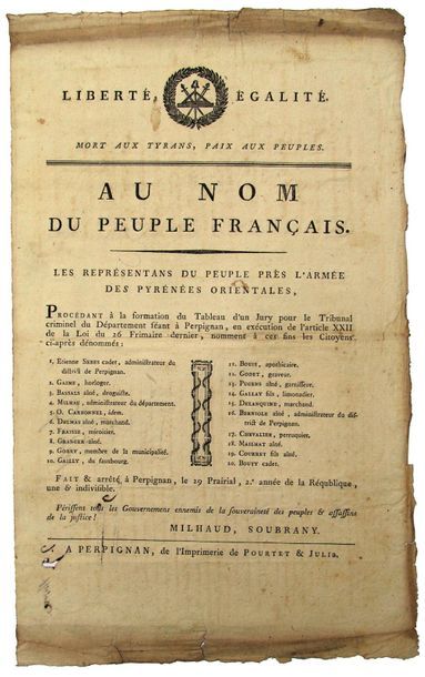 EASTERN PYRENEES. 1793. CRIMINAL COURT in...