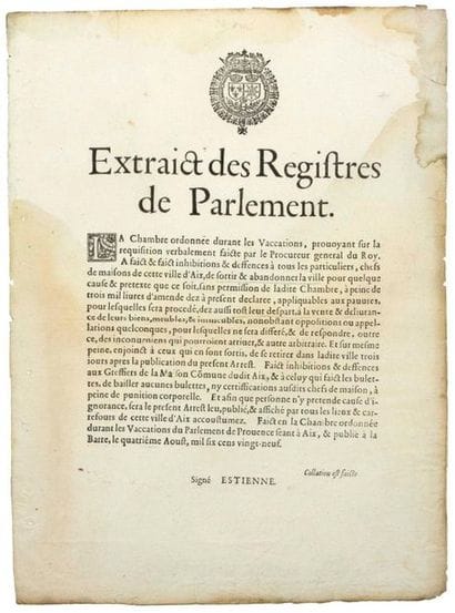 (THE AIX PLAGUE IN PROVENCE) 1629. 