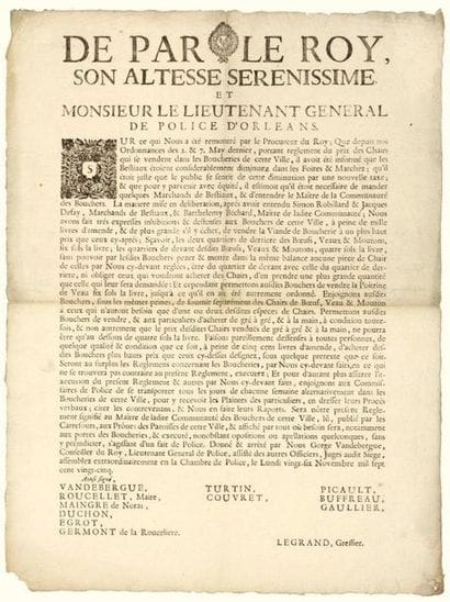 - 1725. POLICE D'ORLÉANS (Loiret). BOUCHERIE....