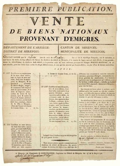 ARIEGE. 1794. SALE OF NATIONAL GOODS from...