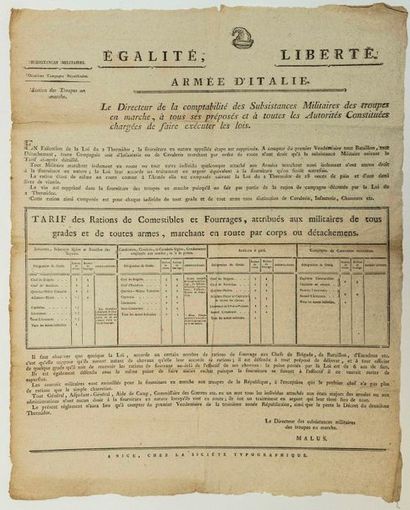 ARMY OF ITALY. 1794. MILITARY SUBSISTENCE....