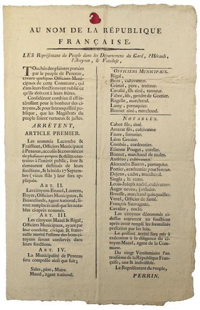 AN 3. HÉRAULT. PÉZÉNAS. Representatives of...