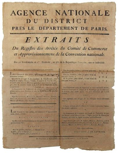 AN 3. PARIS. LAW OF THE MAXIMUM OF FOODSTUFFS....
