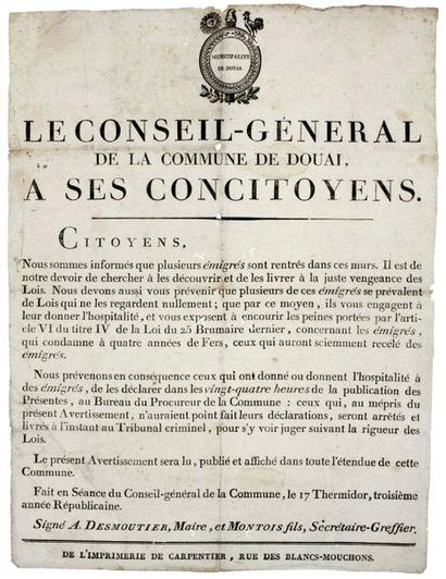 DOUAI (North). 1795. ARREST OF EMIGRANTS....