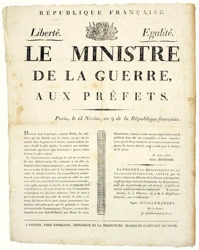 AN 9. (CHARENTE-MARITIME). Address of Marshal...