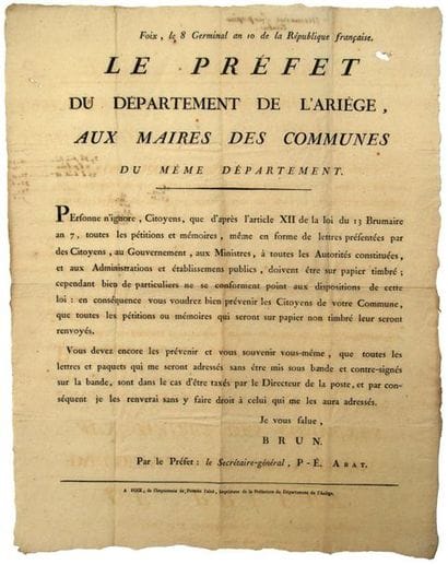 - ARIEGE. 1802. LETTER POST. Opinion of BRUN,...