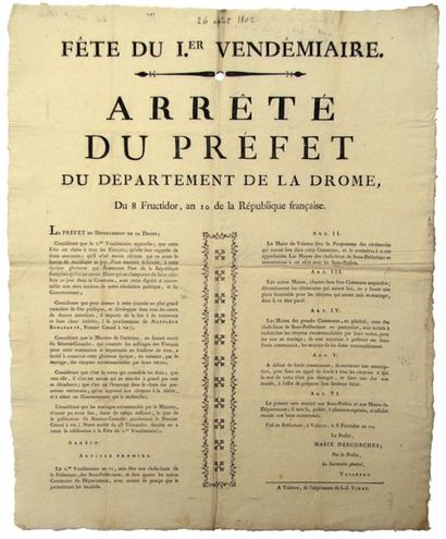 DROM. 1802. Feast of the 1st VENDEMIAIRE...