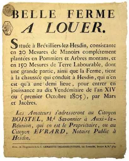 PAS-DE-CALAIS. 1805. AUXY-LA-RÉUNION (Revolutionary...