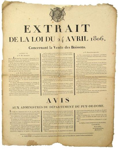 1806. PUY-DE-DÔME. DRINKS. Extract from the...