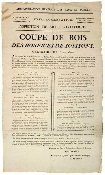 AISNE. 1806. WOOD CUTTING OF HOSPICES OF...