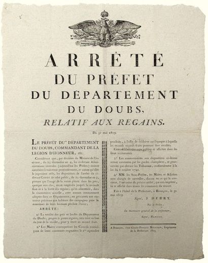 DOUBS. 1809. AGRICULTURE. Order of J. DEBRY...