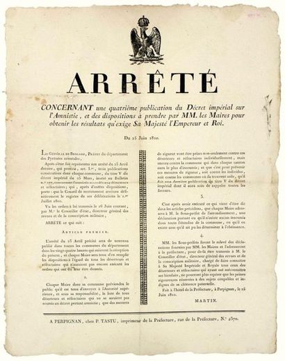 EASTERN PYRENEES. 1810. EMPIRE. AMNESTY FOR...