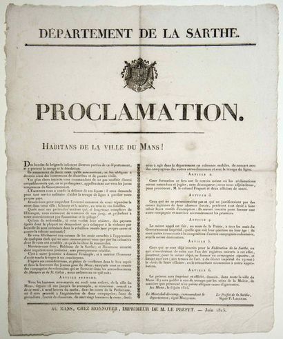WHITE TERROR. SONGS. SARTHE. 1815. Proclamation...