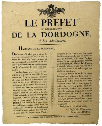 1815. DORDOGNE. Address of Baron Ch. DIDELOT...