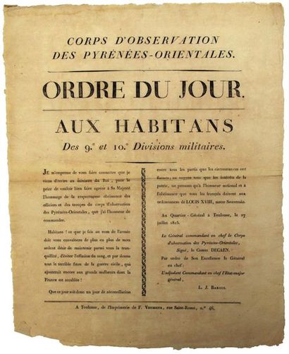 1815. HAUTE-GARONNE. AGENDA of General Comte...