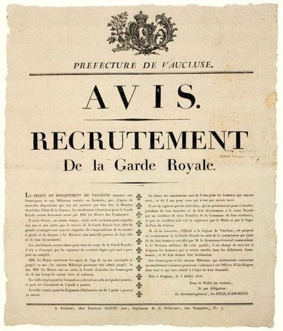 VALCULUSE. 1816. ROYAL GUARD. Done at AVIGNON...