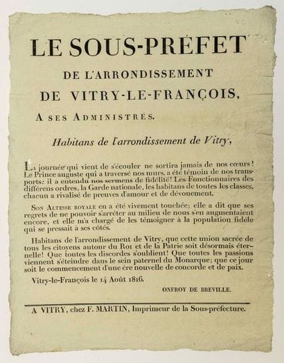 MARNE. 1816. Address of Mr ONFROY DE BREVILLE...