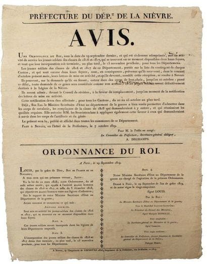 1819. NIÈVRE. NOTICE from the Prefecture...