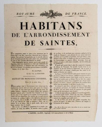 CHARENTE-MARITIME. 1820. Address of the Sub-Prefect...