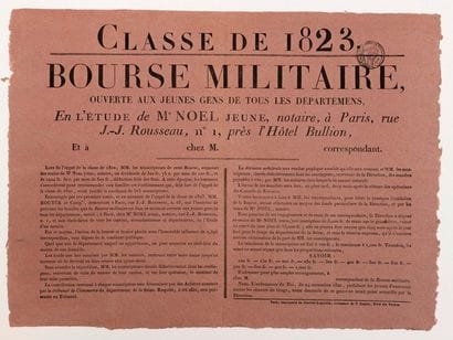 CLASS OF 1823. MILITARY SCHOLARSHIP, open...