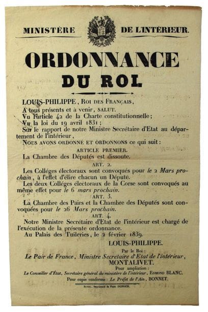 - 1839. LOUIS-PHILIPPE. Order of the King...