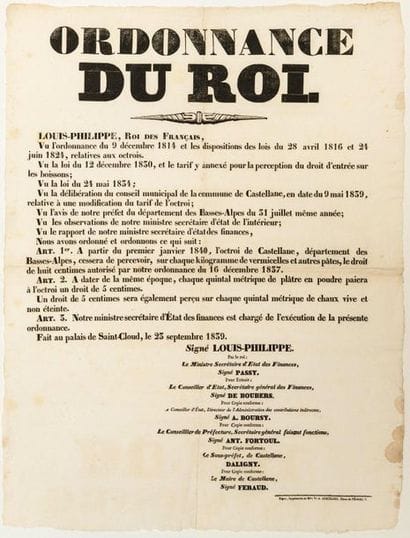 ALPES-DE-HAUTE-PROVENCE. 1839. TARIFF FOR...