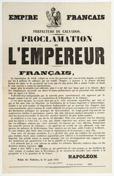 Proclamation of EMPEROR NAPOLEON III, to...