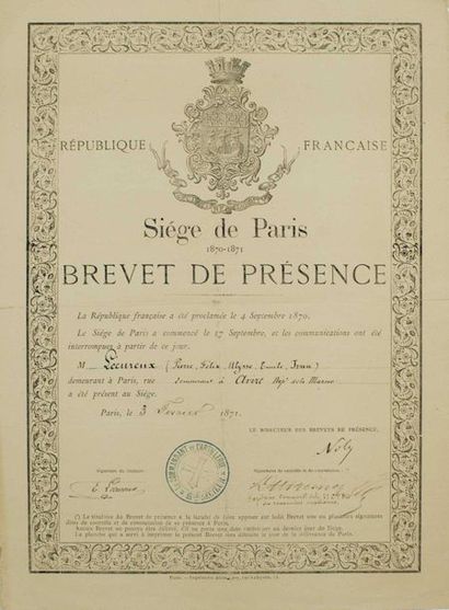 - PARIS HEADQUARTERS. 1870-1871. MARNE. PATENT...