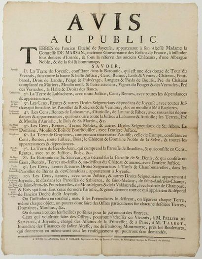ARDÈCHE. 1750. VIVARAIS. Poster of the 18th...