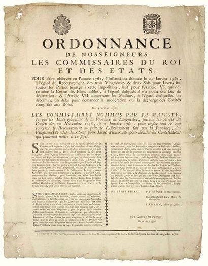 1762. LANGUEDOC. GOODS & NOBLE RIGHTS. ORDER...
