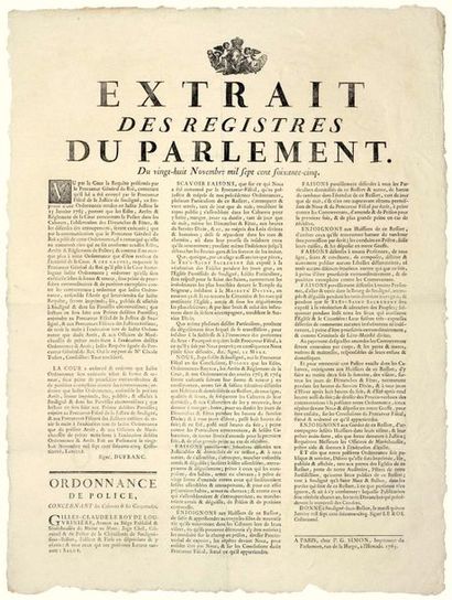 SARTHE. 1765 POLICE OF CABARETS AND BOYS....
