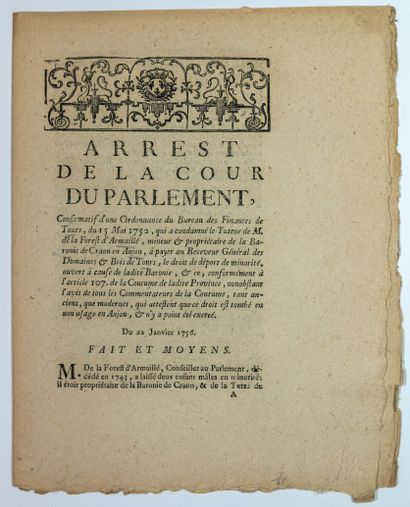 (MAYENNE) Barony of CRAON. Coutume d'ANJOU...