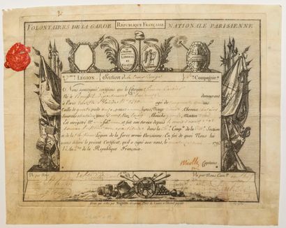 Volunteer certificate of the PARISIAN NATIONAL...