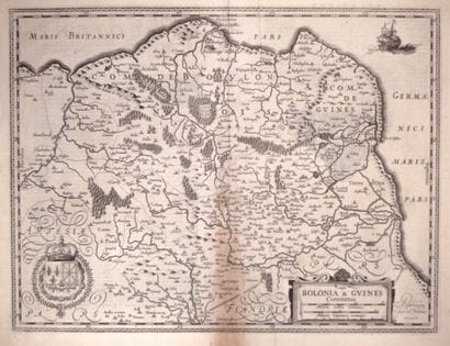 MAP of 1633 of BOULONNAIS. BOULOGNE GUINES....
