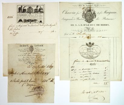 4 PARIS BILLS from the Restoration: Paris...