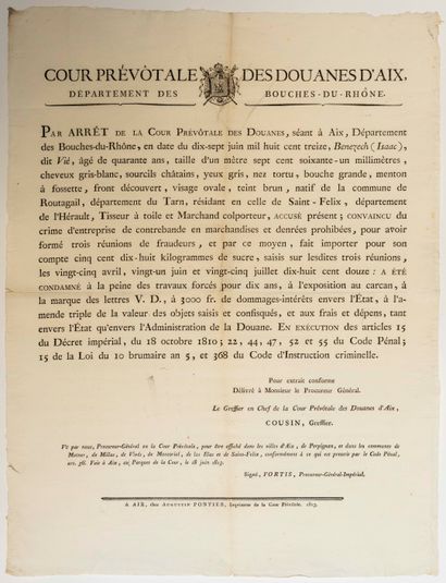 CUSTOMS OF AIX. 1813. EMPIRE. CARCAN FLÉTRISSURE:...